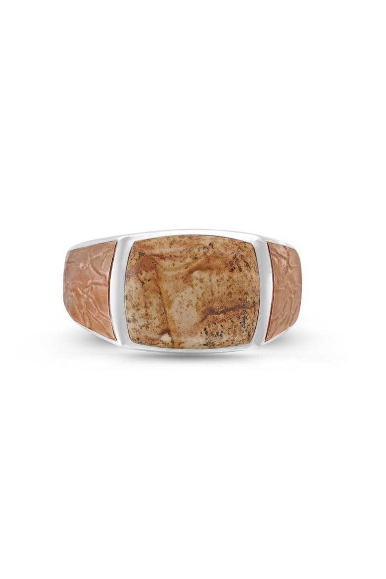 Light Brown Picasso Jasper Sterling Silver Men Signet Ring, Main, color, Brown