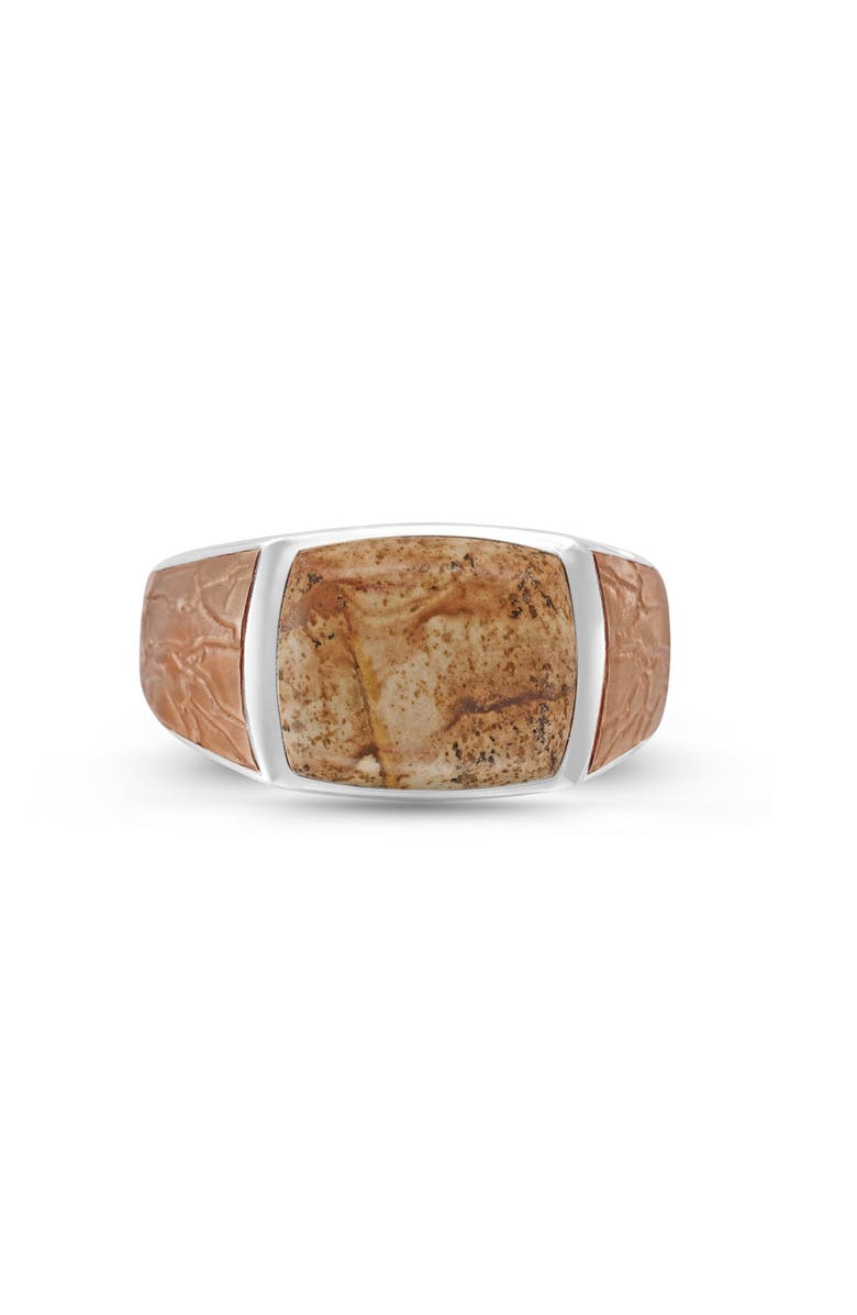 LuvMyJewelry Light Brown Picasso Jasper Sterling Silver Men Signet Ring, Main, color, Brown