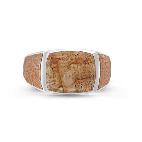 Light Brown Picasso Jasper Sterling Silver Men Signet Ring