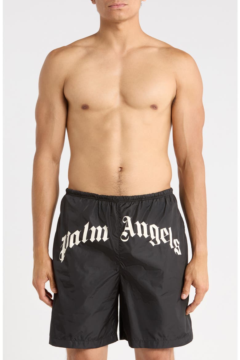 Logo Graphic Swim Trunks, Main, color, BLACK/WHITE