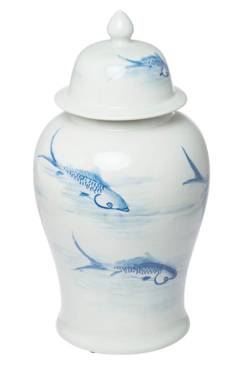 Koi Porcelain Lidded Jar, Main, color, WHITE