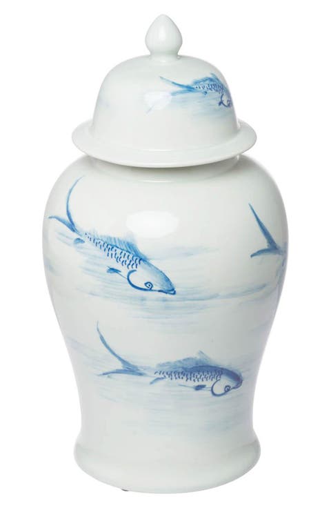 Koi Porcelain Lidded Jar