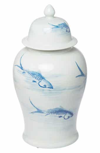 A & B Home Koi Porcelain Lidded Jar