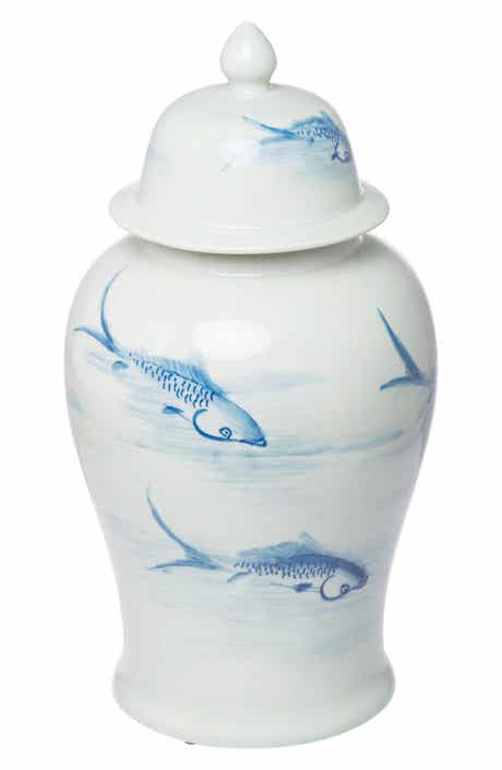 A & B Home Koi Porcelain Lidded Jar