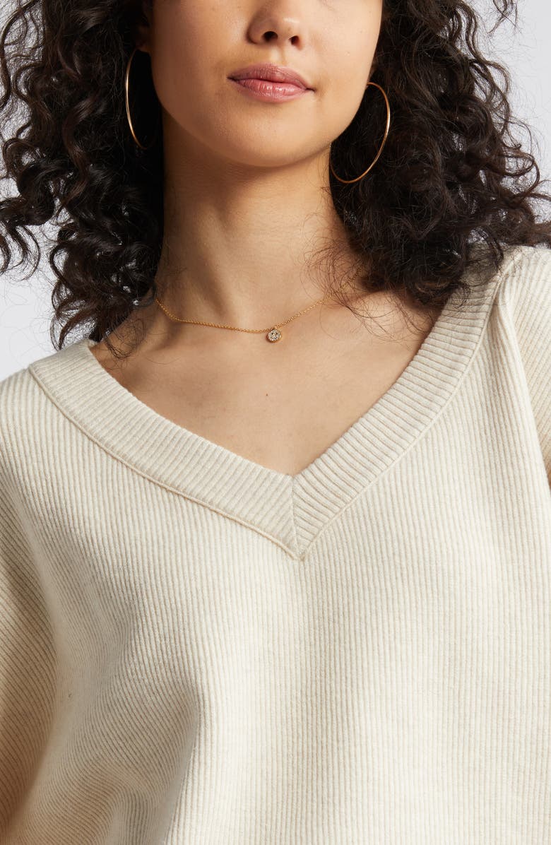 Seamed Oversize V-Neck Rib Sweater