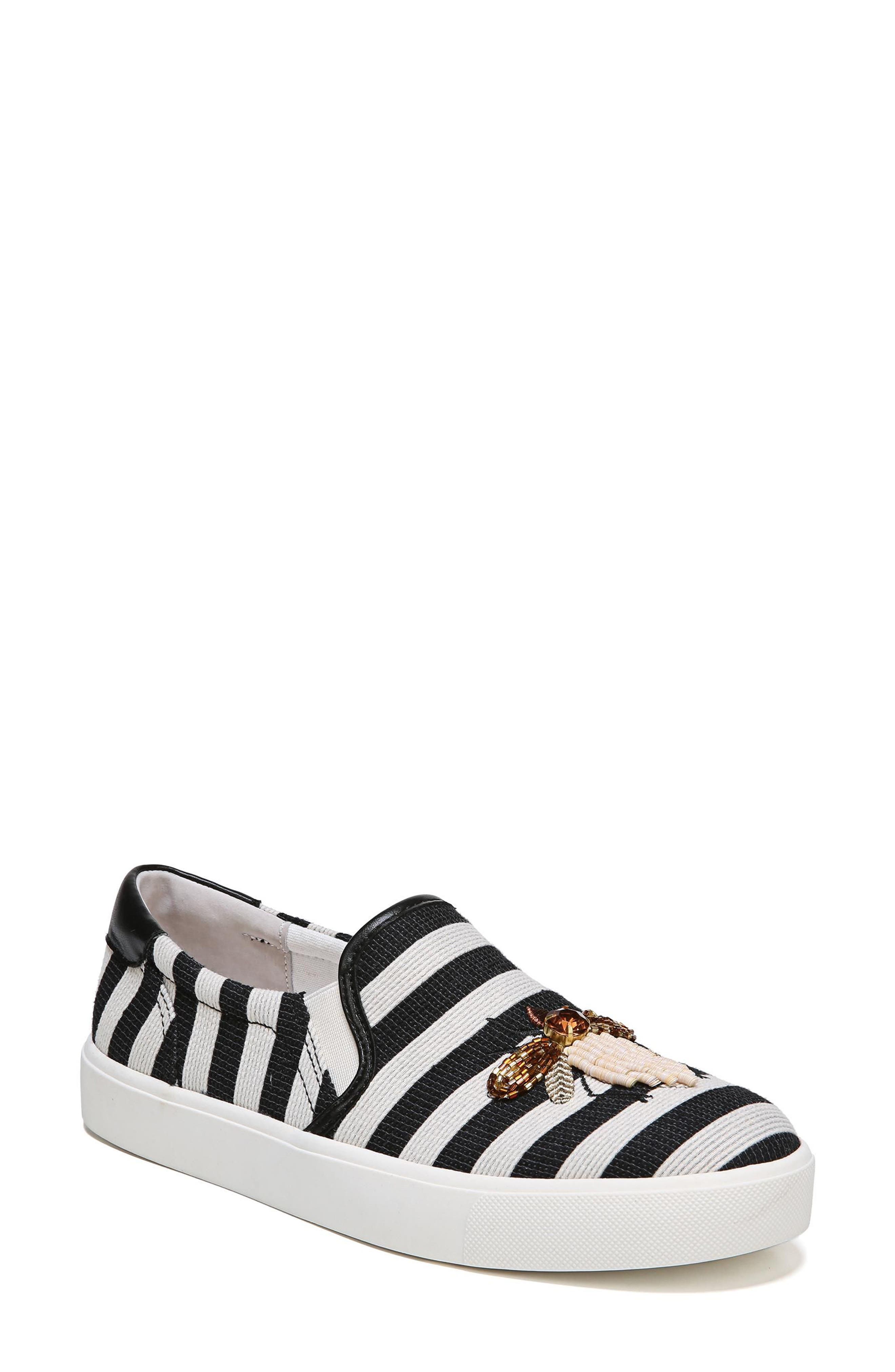 Evelina Slip-On, Main, color, BLACK STRIPE NAPPA LEATHER