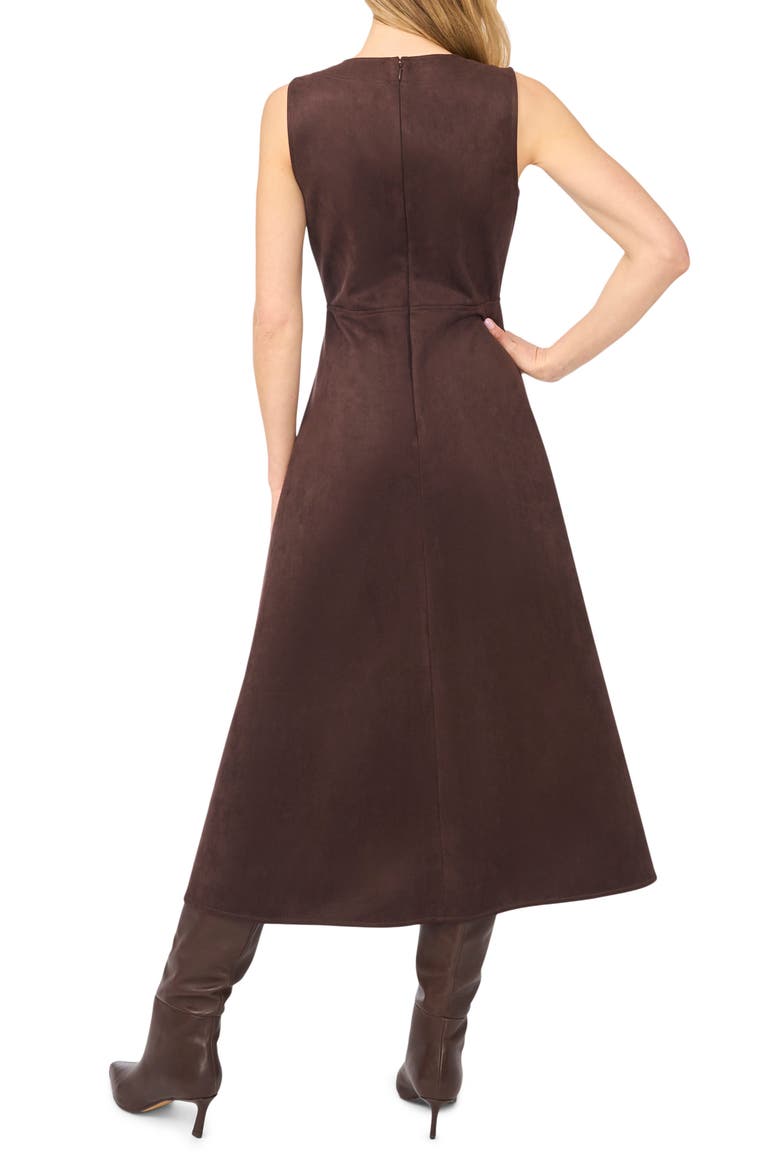 V-Neck Faux Suede Midi Dress, Alternate, color, DARK ROAST