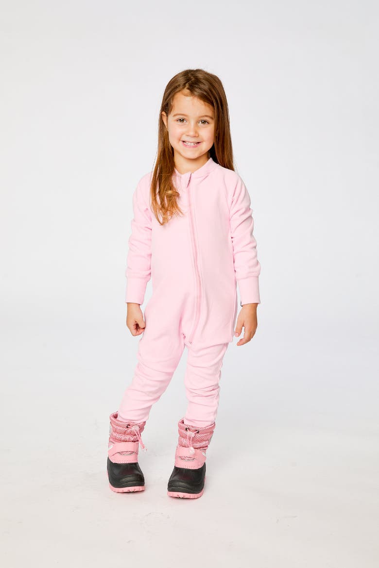 One Piece Fleece Asymmetric Zip Thermal Underwear, Alternate, color, Pale Pink