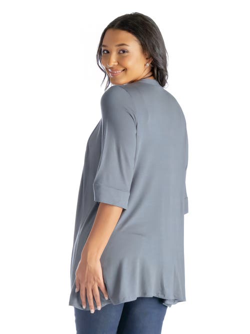 24seven Comfort Apparel Open Front Elbow Length Sleeve Cardigan In Gray