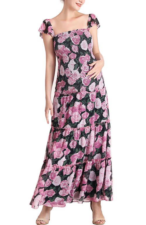 Kimi & Kai Acey Smocked Maternity Maxi Dress In Multicolored