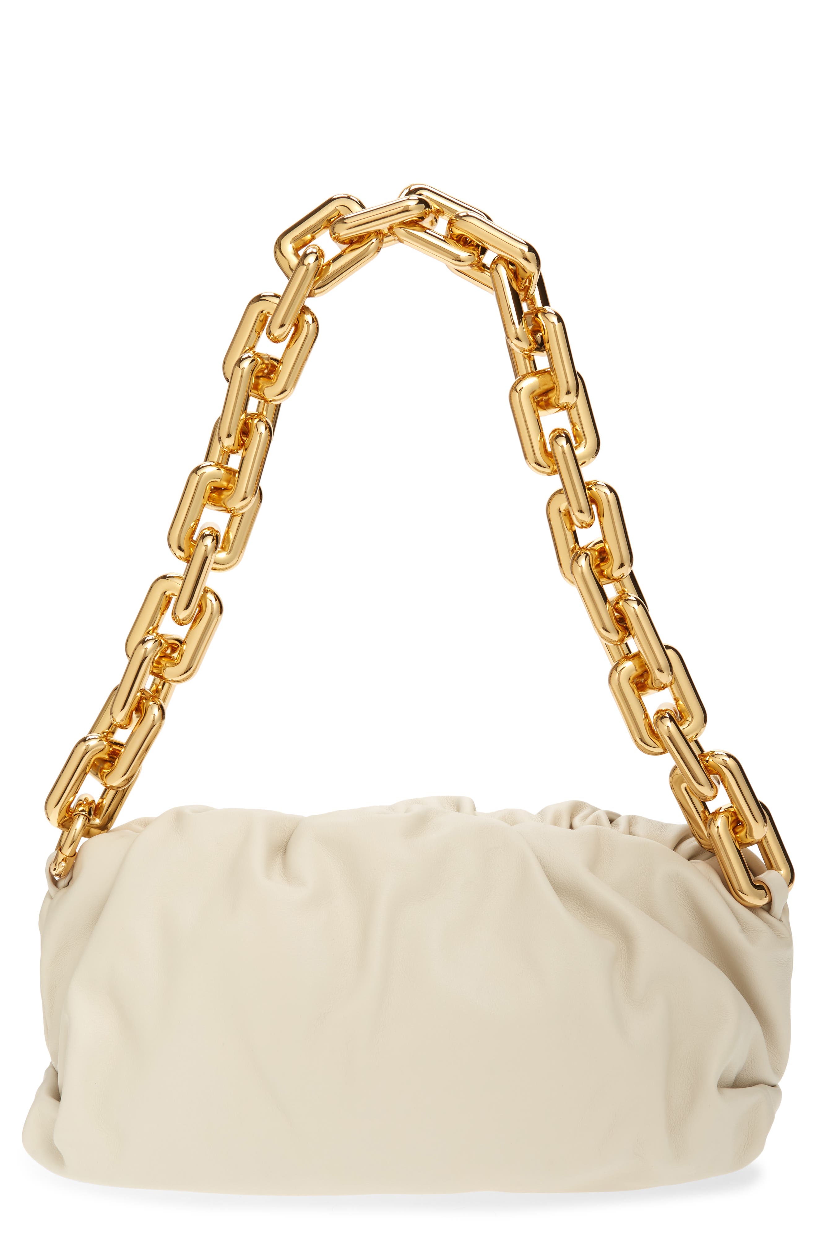 The Chain Pouch Leather Shoulder Bag, Main, color, PLASTER/ GOLD