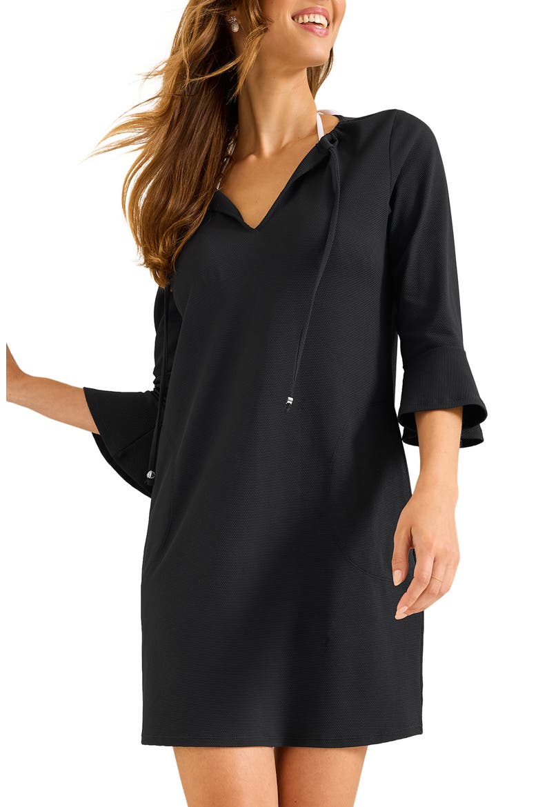Island Cays Flounce Sleeve Cover-Up Dress, Main, color, BLACK