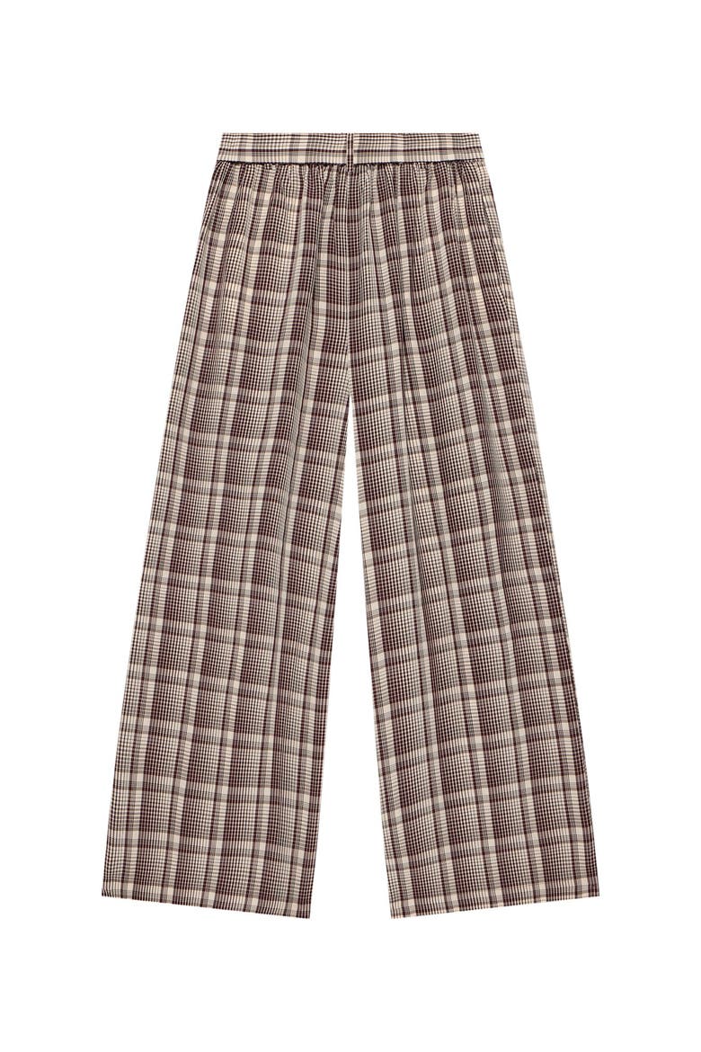 Check Wide Trousers, Alternate, color, Brown