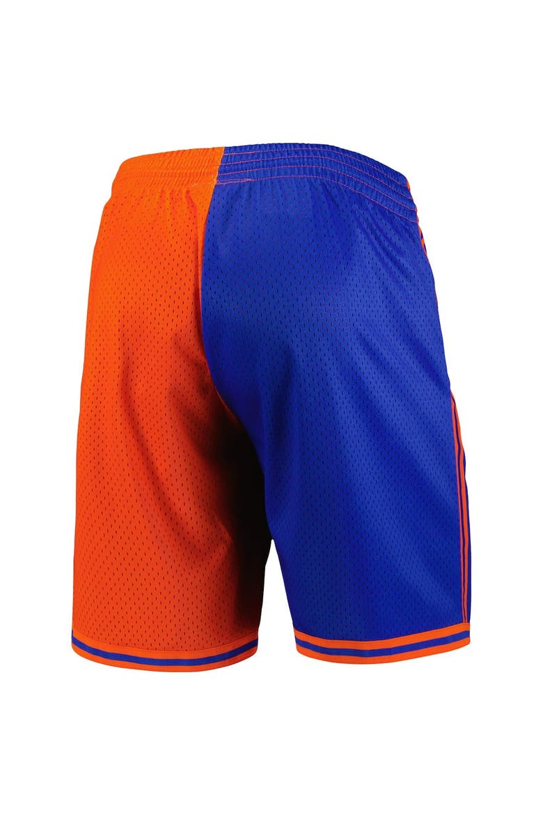 Men's Mitchell & Ness Blue/Orange New York Knicks Hardwood Classics 1996 Split Swingman Shorts, Alternate, color, Blue