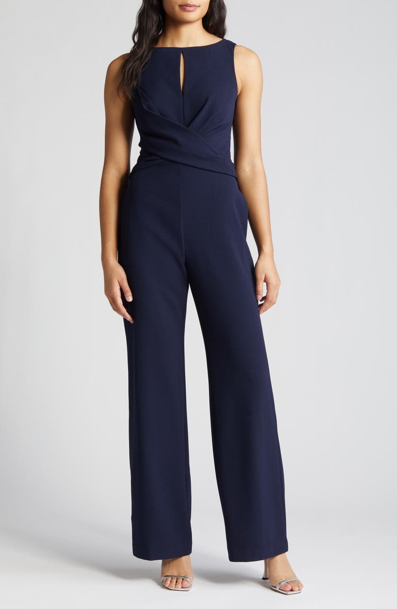 Vince Camuto Cross Front Keyhole Wide Leg Crepe Jumpsuit, Main, color, 