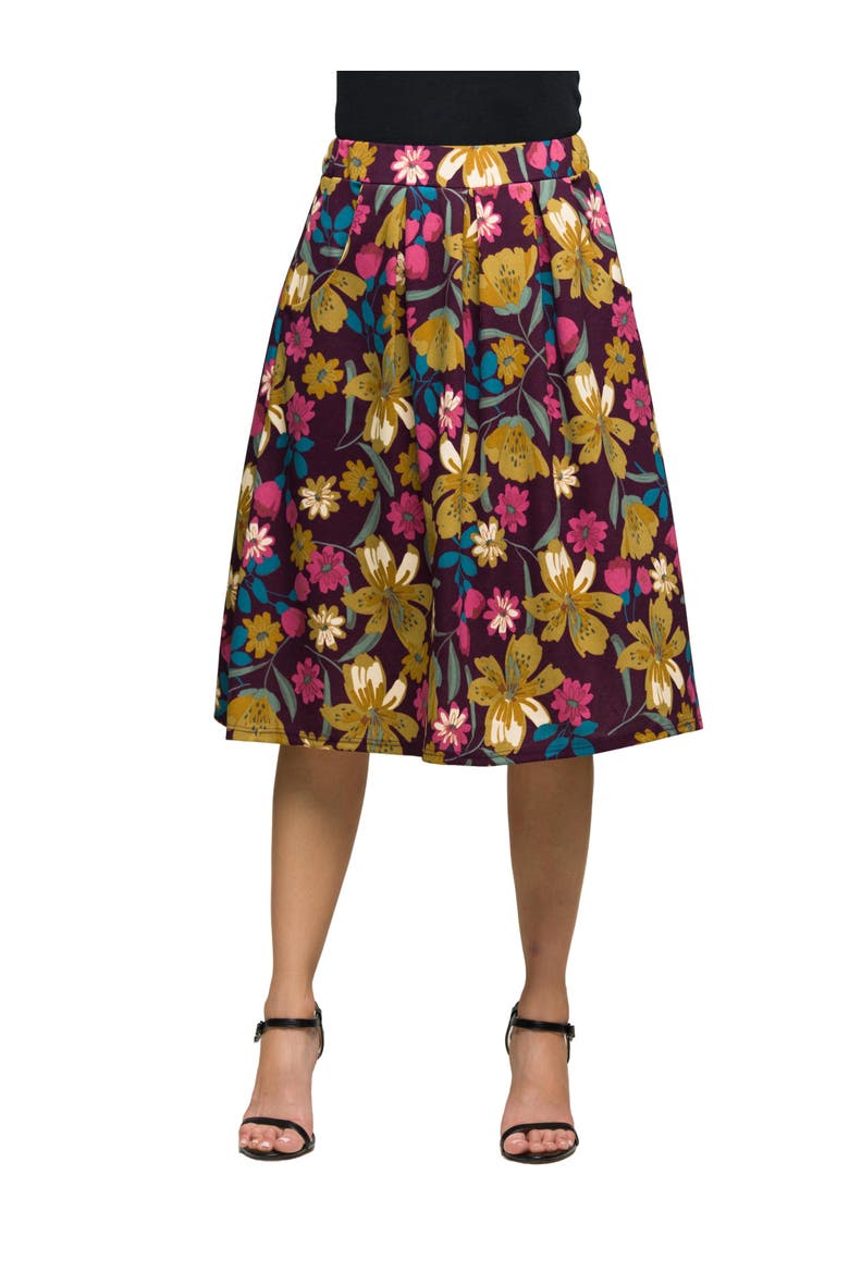 Floral Elastic Waist Pocket Midi Skirt, Main, color, Purple Multi