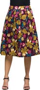 24seven Comfort Apparel Floral Elastic Waist Pocket Midi Skirt