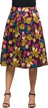 24seven Comfort Apparel Floral Elastic Waist Pocket Midi Skirt