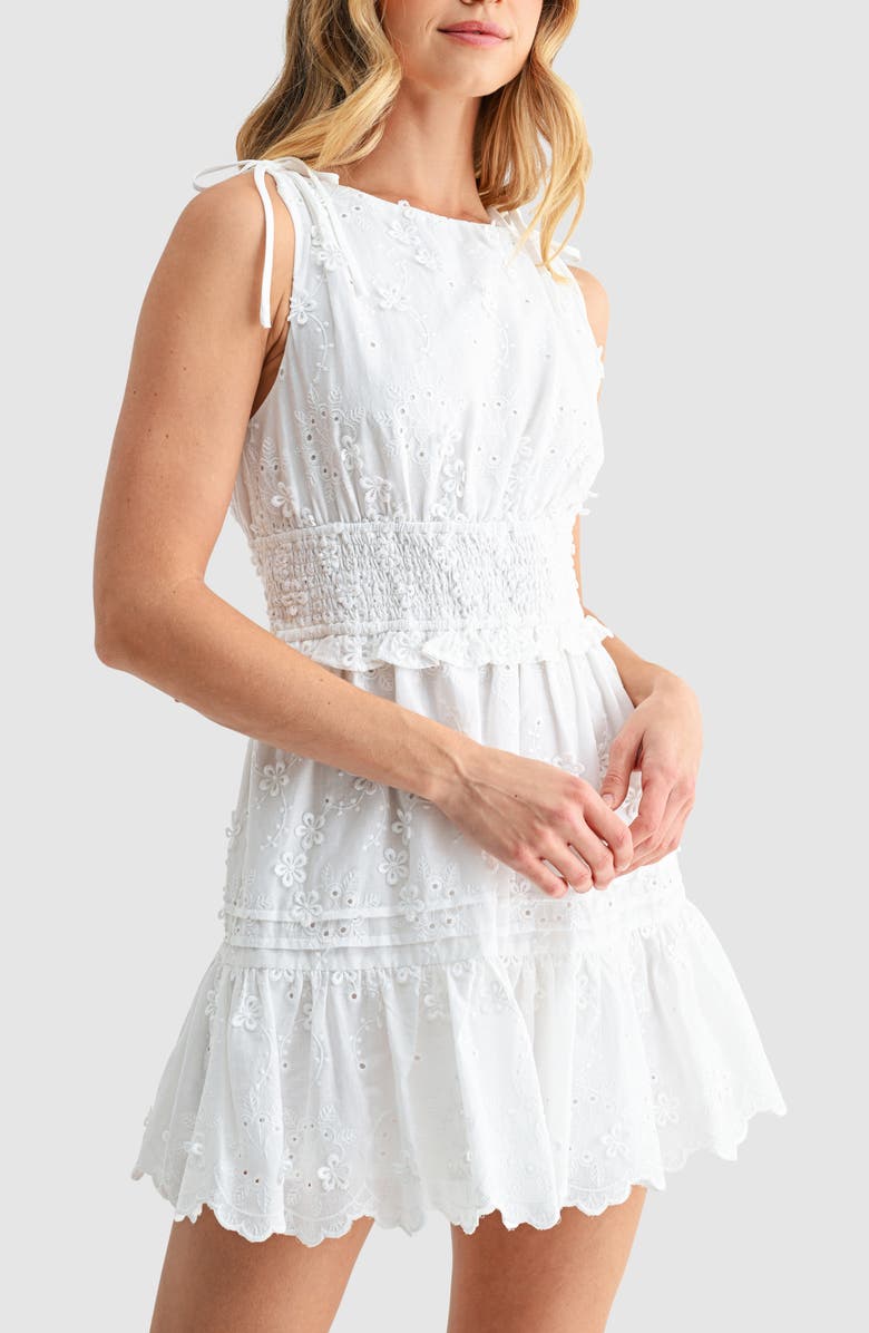 All in Favor 3D Floral Embroidered Minidress, Alternate, color, White