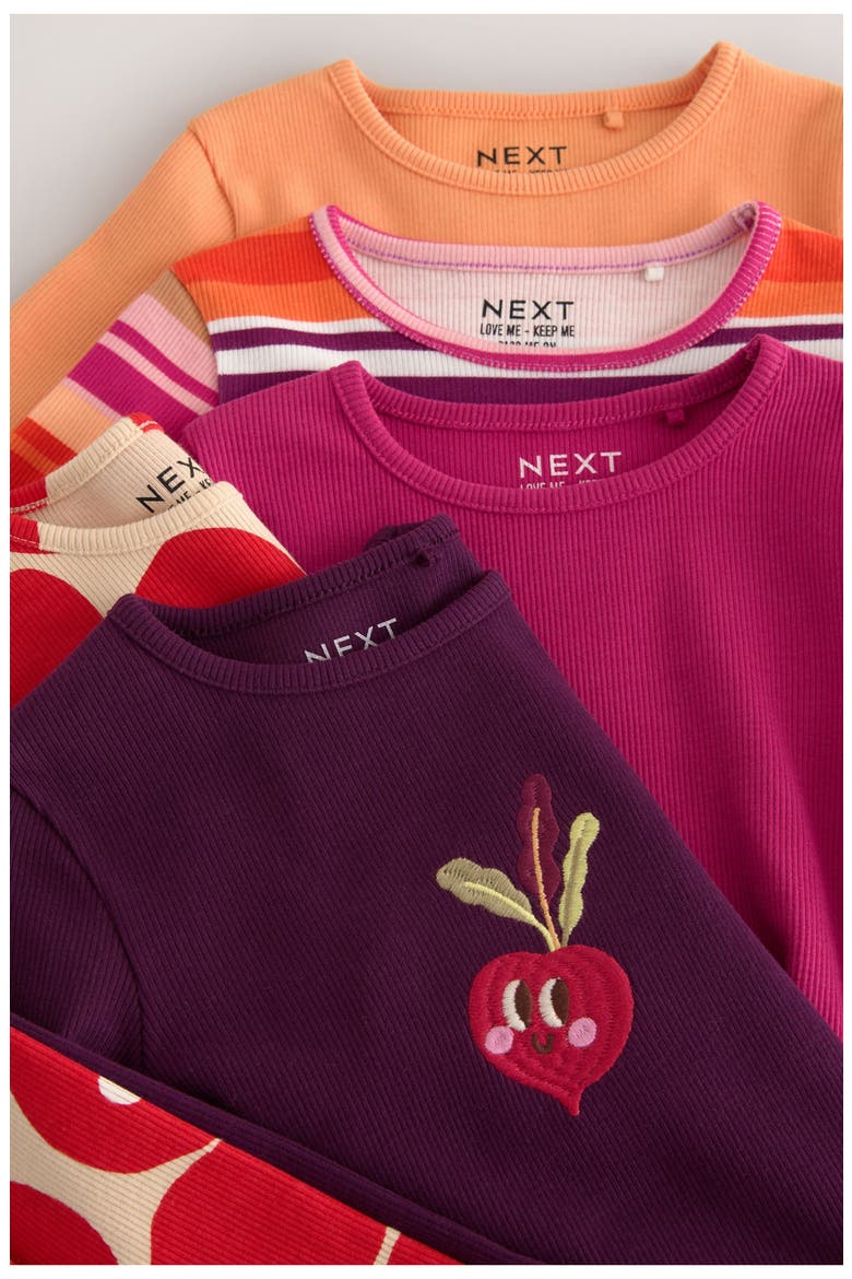 Kids' 5-Pack Rib Assorted Long Sleeve Tops, Alternate, color, RED