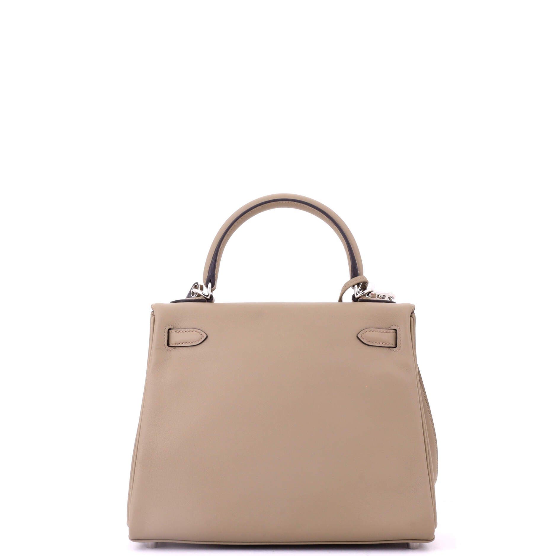 Pre-Owned Hermes Kelly Handbag Brown Swift with Palladium Hardware 25, Alternate, color, Beige Marfa