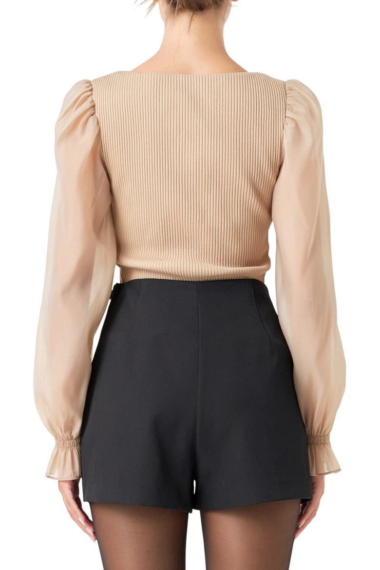 Organza Sleeve Knit Top, Alternate, color, TAUPE