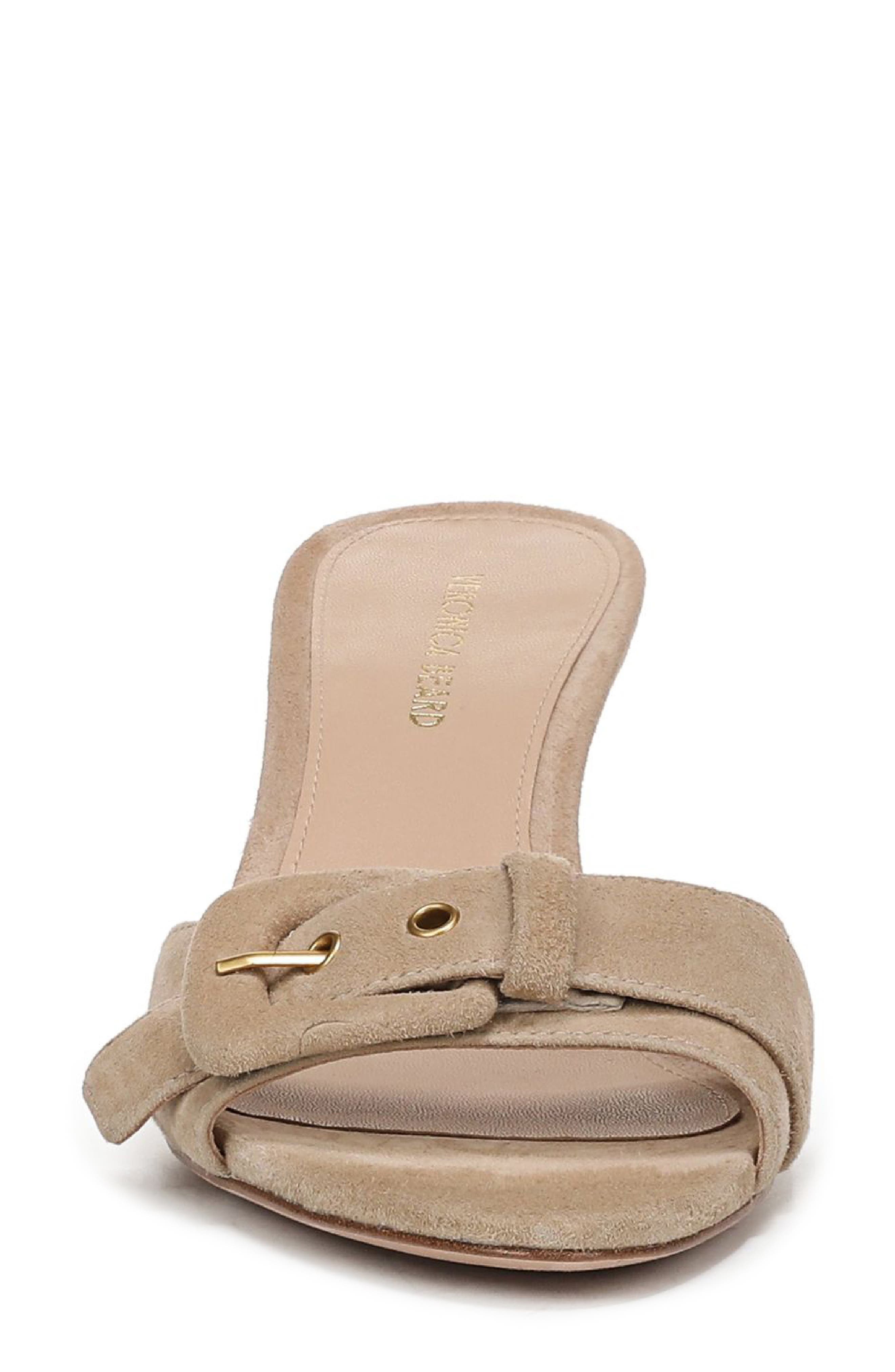 Veronica Beard Tia Buckle Slide Sandal, Alternate, color, Sand Suede