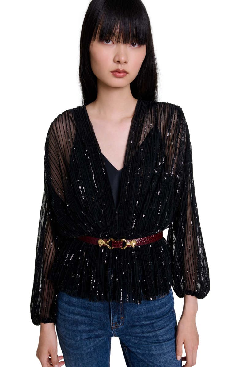 maje Belted sequin shirt, Main, color, 
