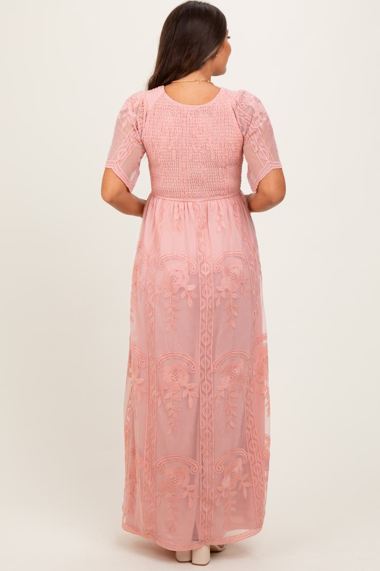 Smocked Top Lace Maxi Dress, Alternate, color, Pink