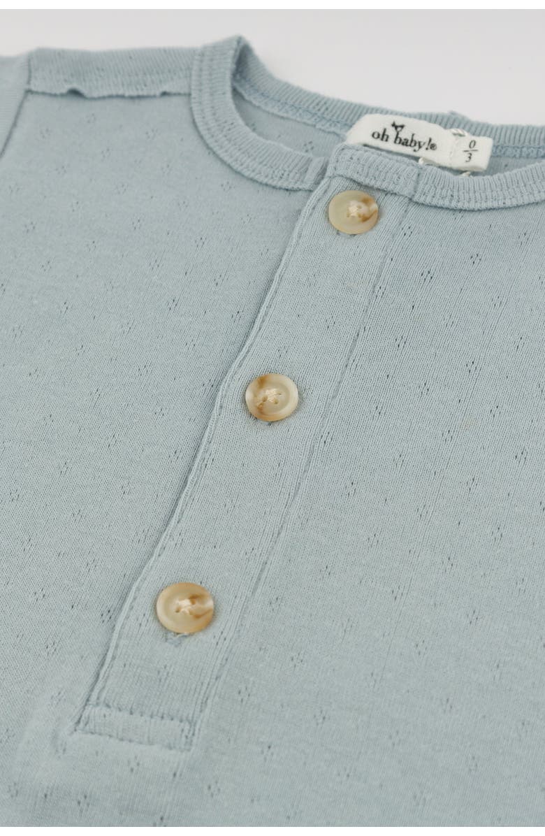 oh baby! Twinkle Pointelle Raw Edge Short Button Romper, Alternate, color, Sky Blue