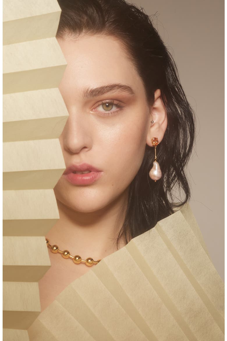Baroque Pearl Drop Earrings, Alternate, color, GOLD/ PEACH/ PEARL