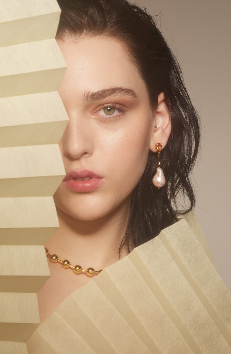 Lady Grey Baroque Pearl Drop Earrings, Alternate, color, Gold/ Peach/ Pearl