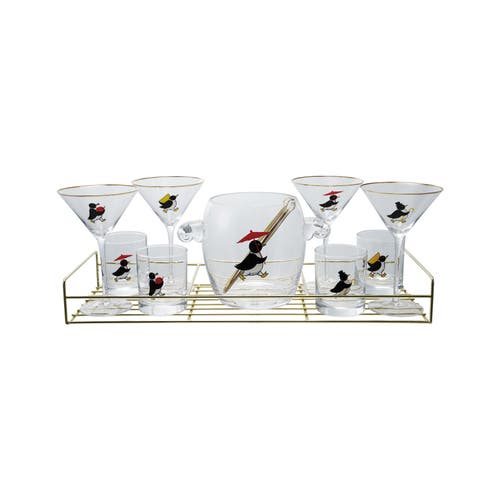Storied Home 11-piece Vintage Reproduction Glass Barware Set With Penguin Decal, Gold Finish In Transparent
