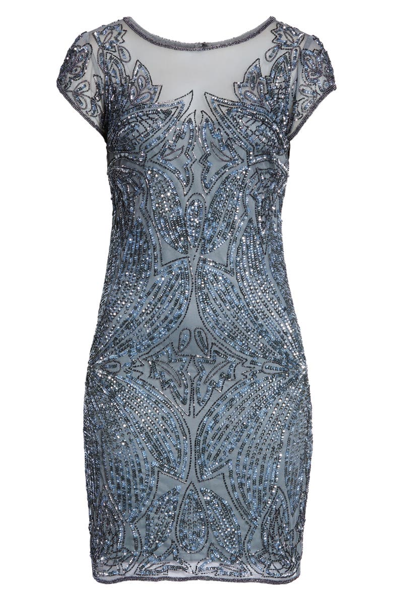 Pisarro Nights Beaded Illusion Yoke Sheath Dress, Alternate, color, 