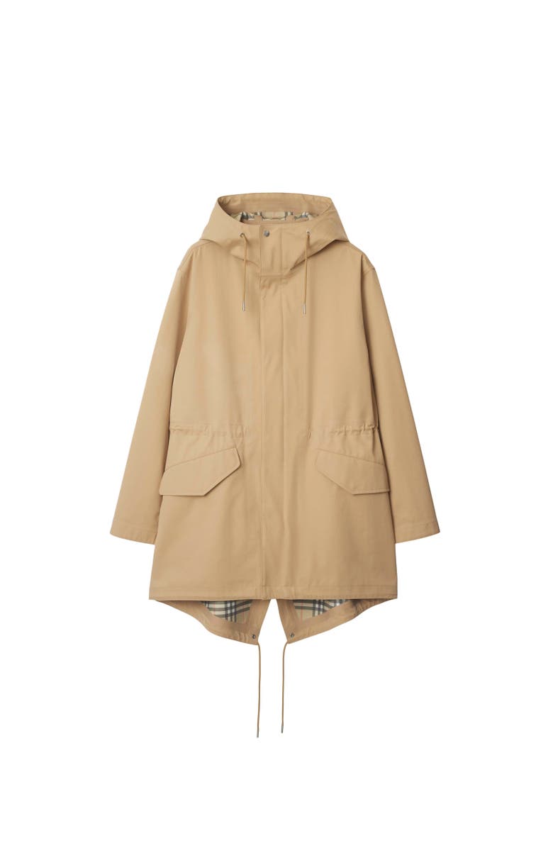 Burberry Bonded Gabardine Parka, Alternate, color, Flax Beige