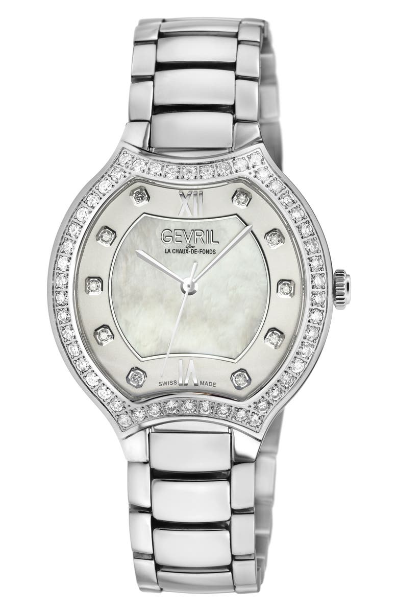 GEVRIL Lugano Diamond Bracelet Watch, 35mm, Main, color, Silver