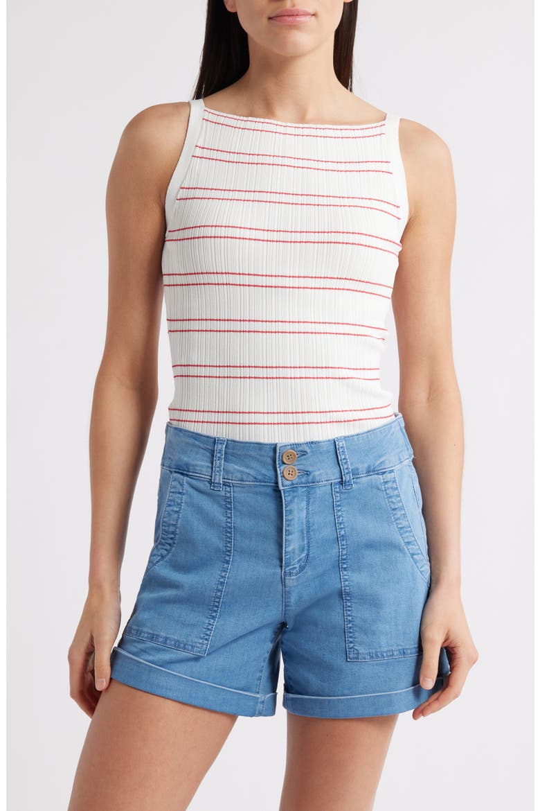 Yuelia Stripe Boat Neck Tank, Main, color, WHITE/ PETUNIA