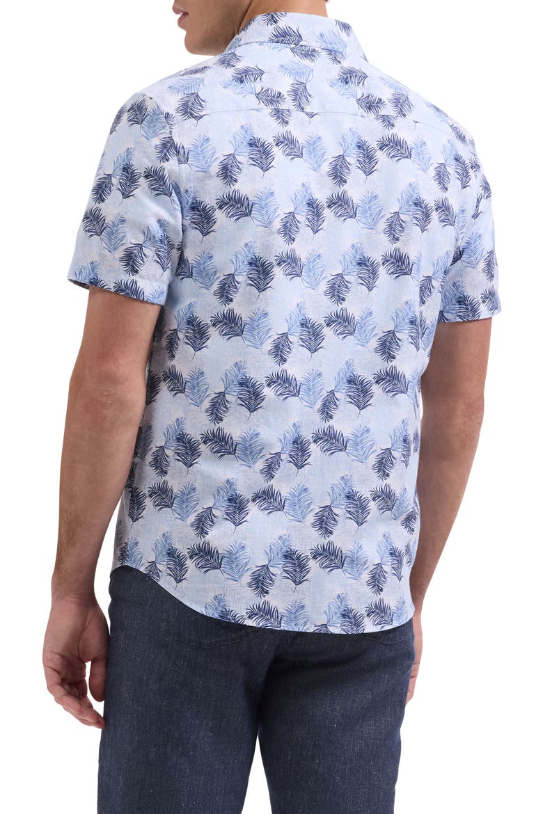 Orson Leaf Print Short Sleeve Button-Up Shirt, Alternate, color, HAZY BLUE