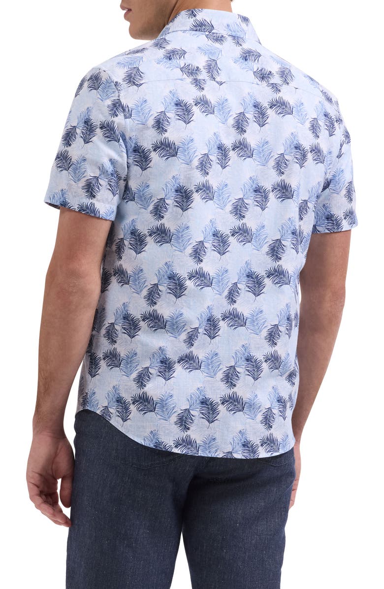 Bugatchi Orson Leaf Print Short Sleeve Button-Up Shirt, Alternate, color, Hazy Blue