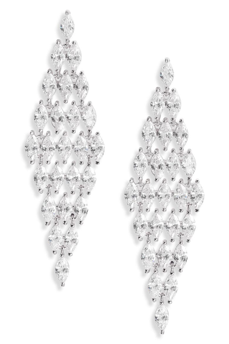 Marquise Cubic Zirconia Kite Drop Earrings, Main, color, CLEAR- SILVER