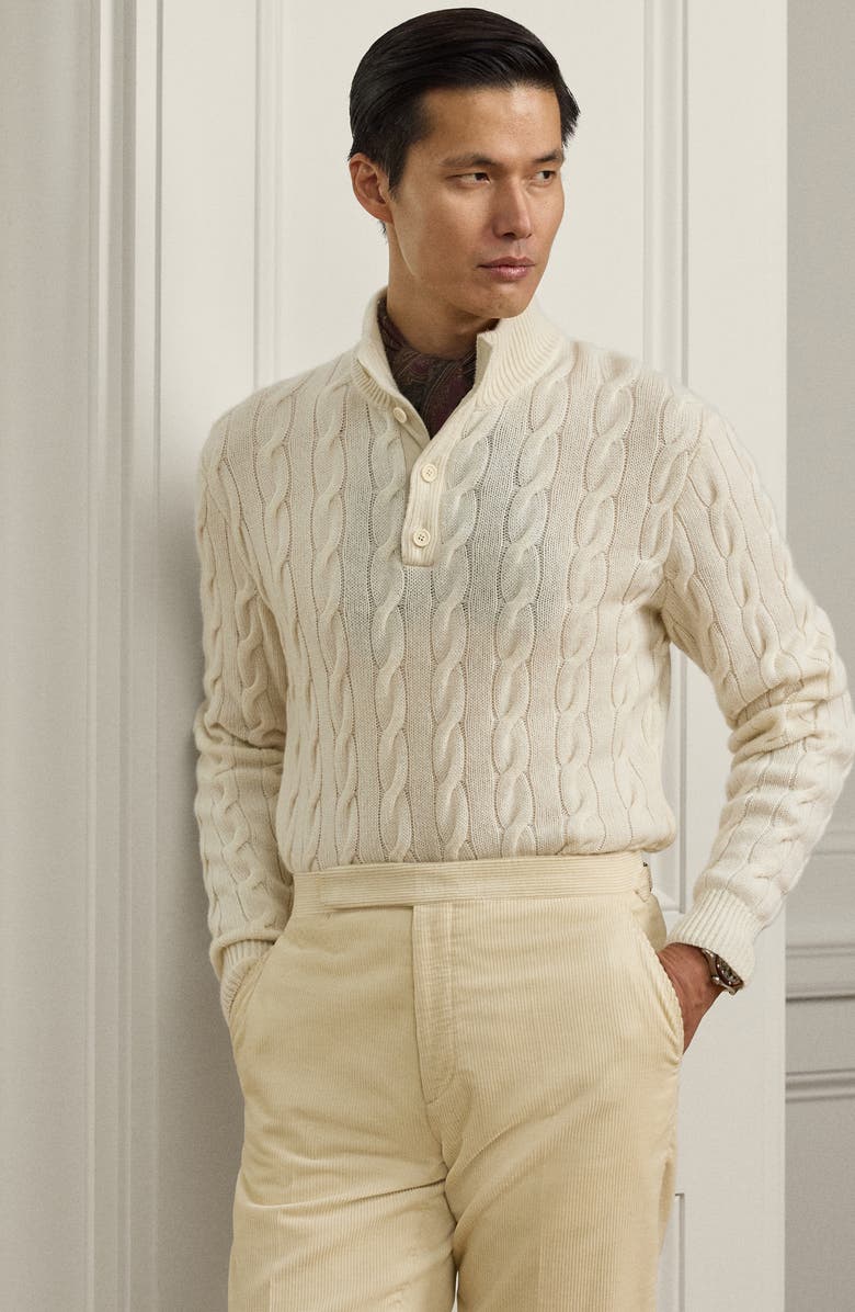 Ralph Lauren Purple Label Cable Stitch Cashmere Sweater, Alternate, color, Classic Cream