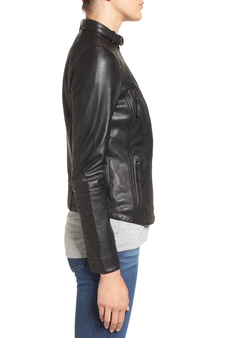 Zip Front Leather Biker Jacket, Alternate, color, BLACK