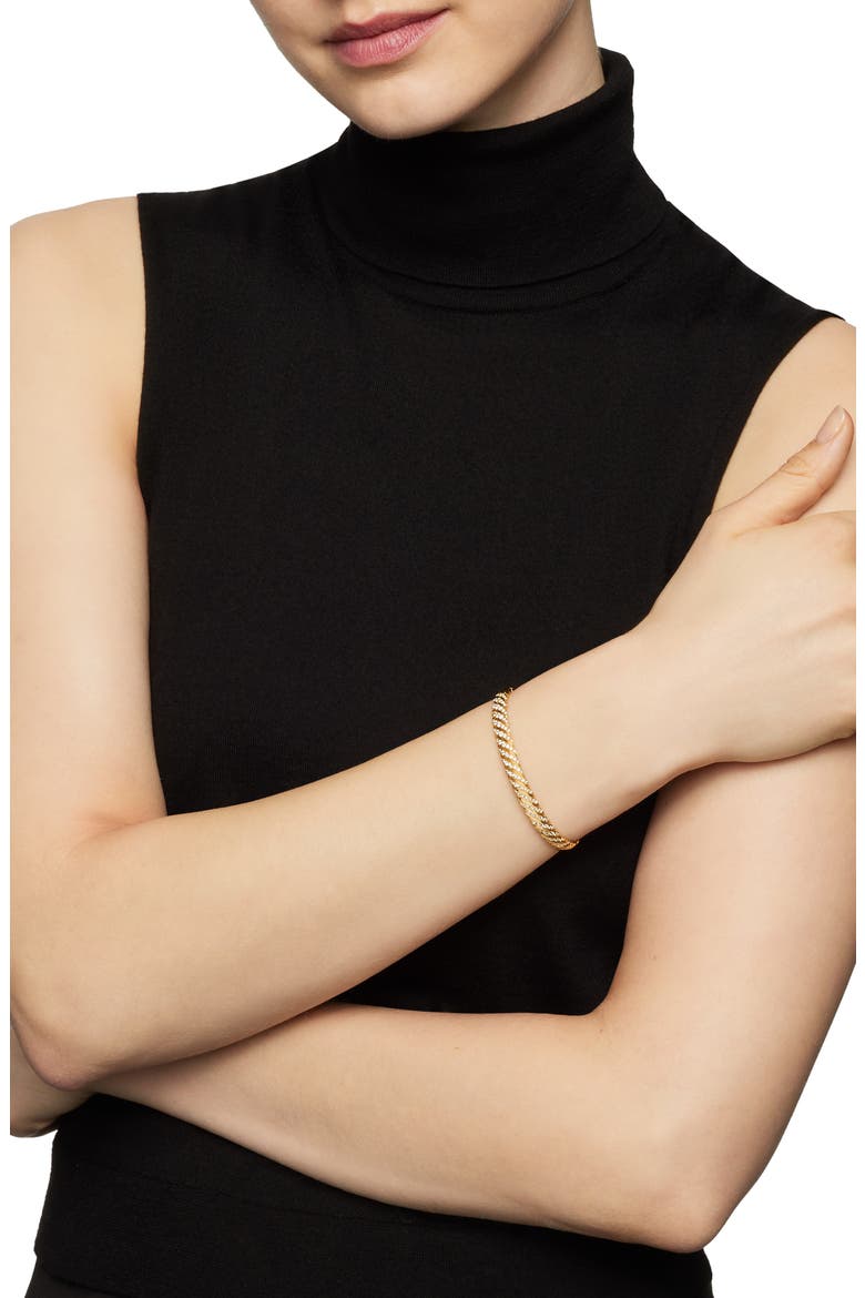 Sculpted Cable Bangle Bracelet in 18K Yellow Gold with Diamonds, 6.2mm, Alternate, color, 18K YELLOW GOLD/ DIAMOND