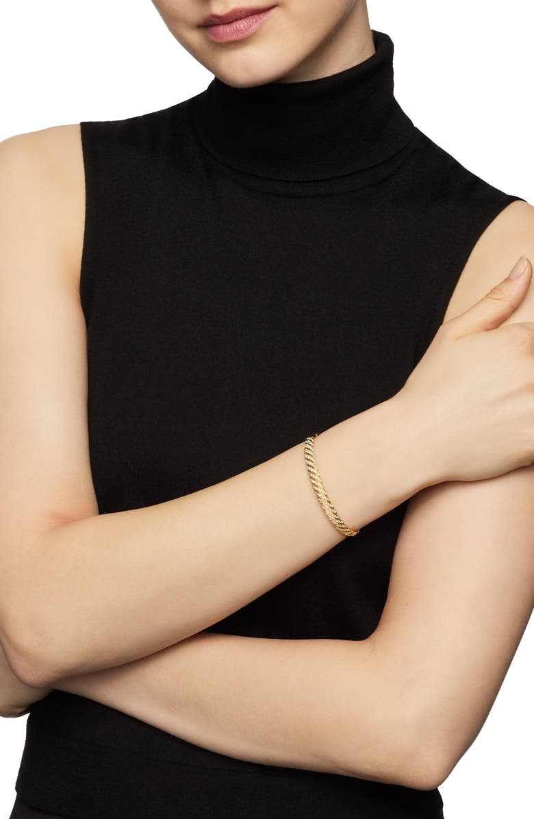 David Yurman Sculpted Cable Bangle Bracelet in 18K Yellow Gold with Diamonds, 6.2mm, Alternate, color, 18K Yellow Gold/ Diamond