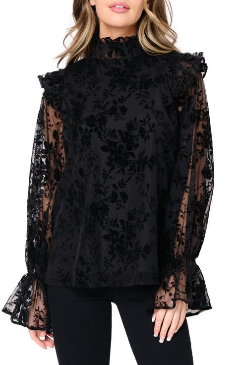 Flocked Mock Neck Top