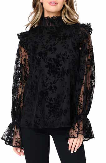 Flocked Mock Neck Top