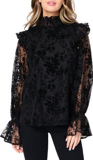 GIBSONLOOK Flocked Mock Neck Top