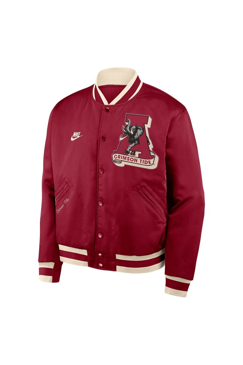 Men's Nike Crimson Alabama Crimson Tide Legacy Full-Snap Bomber Jacket, Alternate, color, Crimson