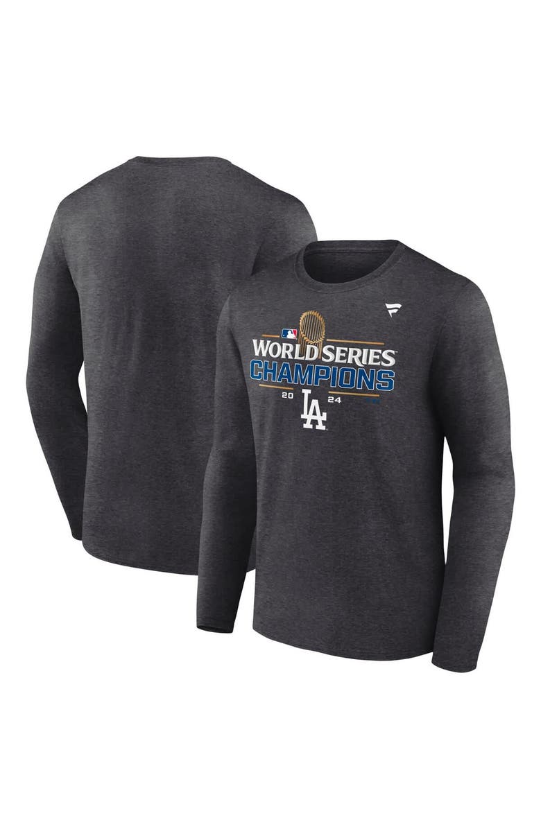 FANATICS Men's Fanatics Heather Charcoal Los Angeles Dodgers Big & Tall 2024 World Series Champions Locker Room Long Sleeve T-Shirt, Main, color, 
