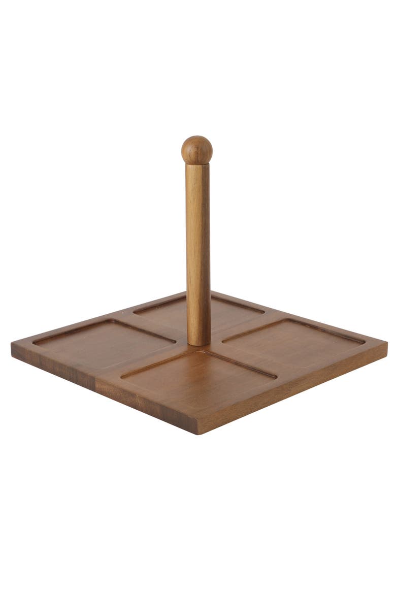 Gracious Dining 4-Piece Stoneware Tidbit, Condiment & Dip Dish Set with Acacia Wood Tray, Alternate, color, Taupe